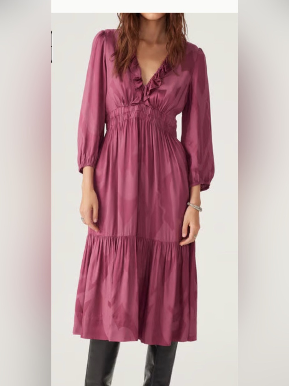 Ba&sh Women's Long Sleeve Ruffle Tiered Maxi Dress - Rose size 2 new with tags